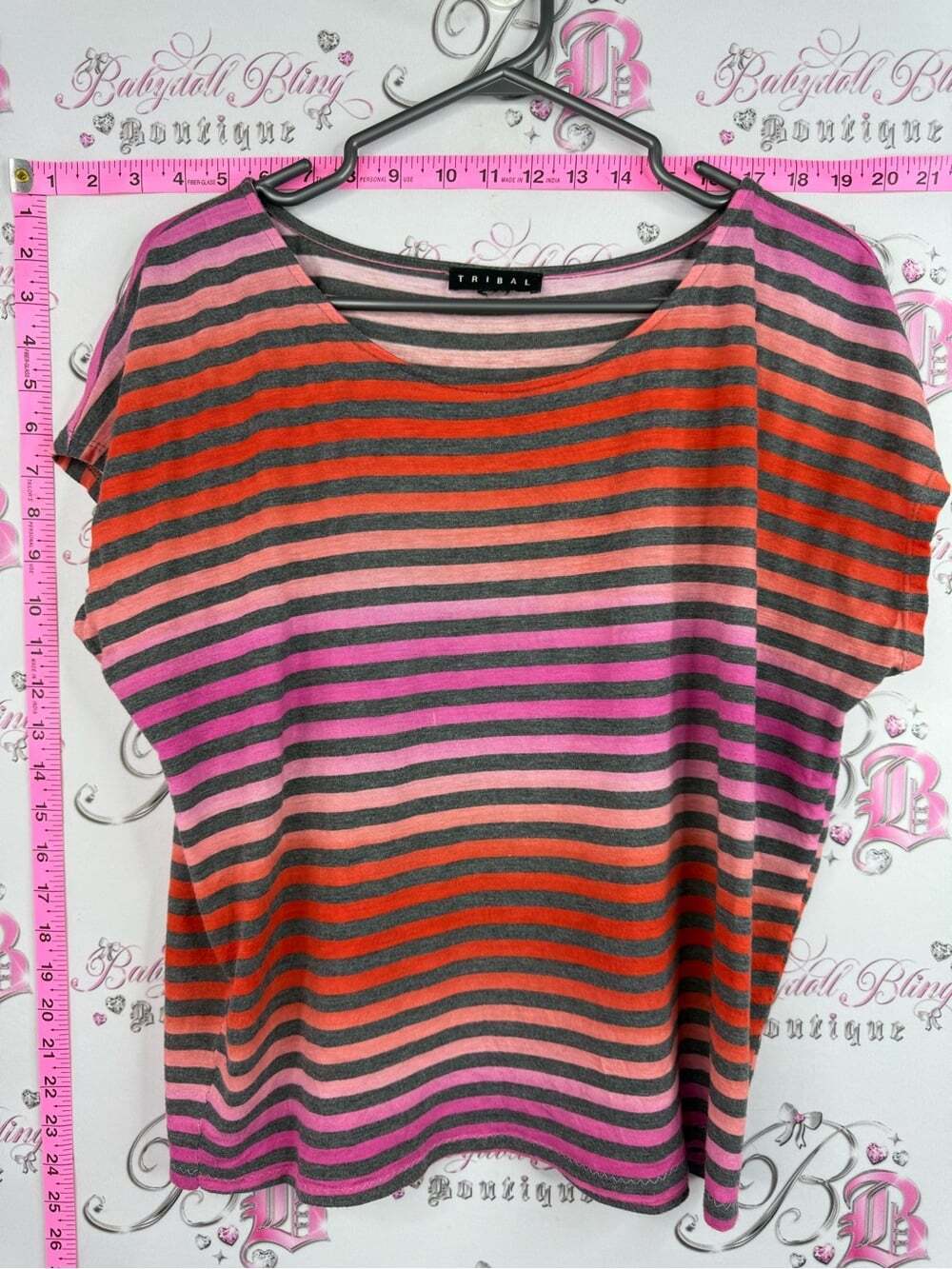 Tribal shirt top tshirt Striped Scoop Neck Tee in Pink, Orange and Gray